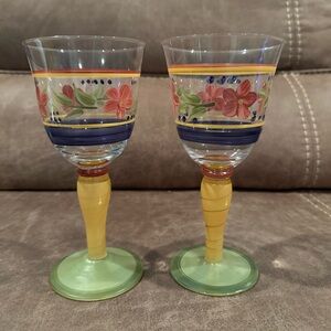 Hand-painted Floral Glass Goblets